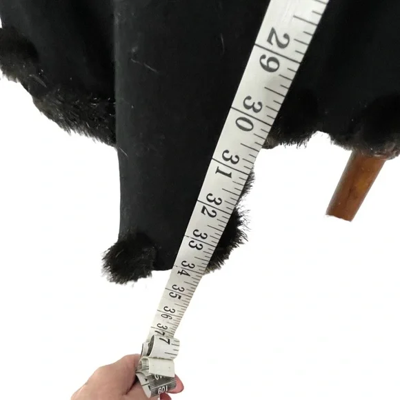 Cape with Faux Fur Trim Open Cardigan Soft Fabric O/S Black - Picture 4 of 4